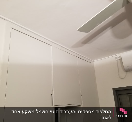 מאוורר תקרה ומזגן מותקנים על תקרה וקיר